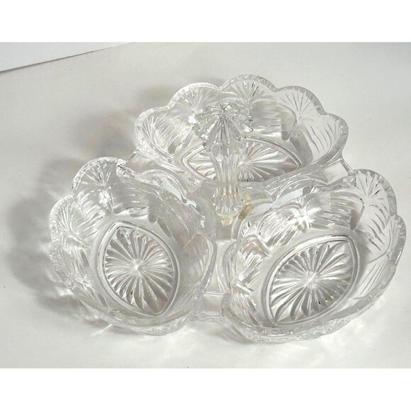 Fifth Avenue Crystal Clear Glass Serving 3 Compartment Dish Bowl With Handle - Picture 1 of 8